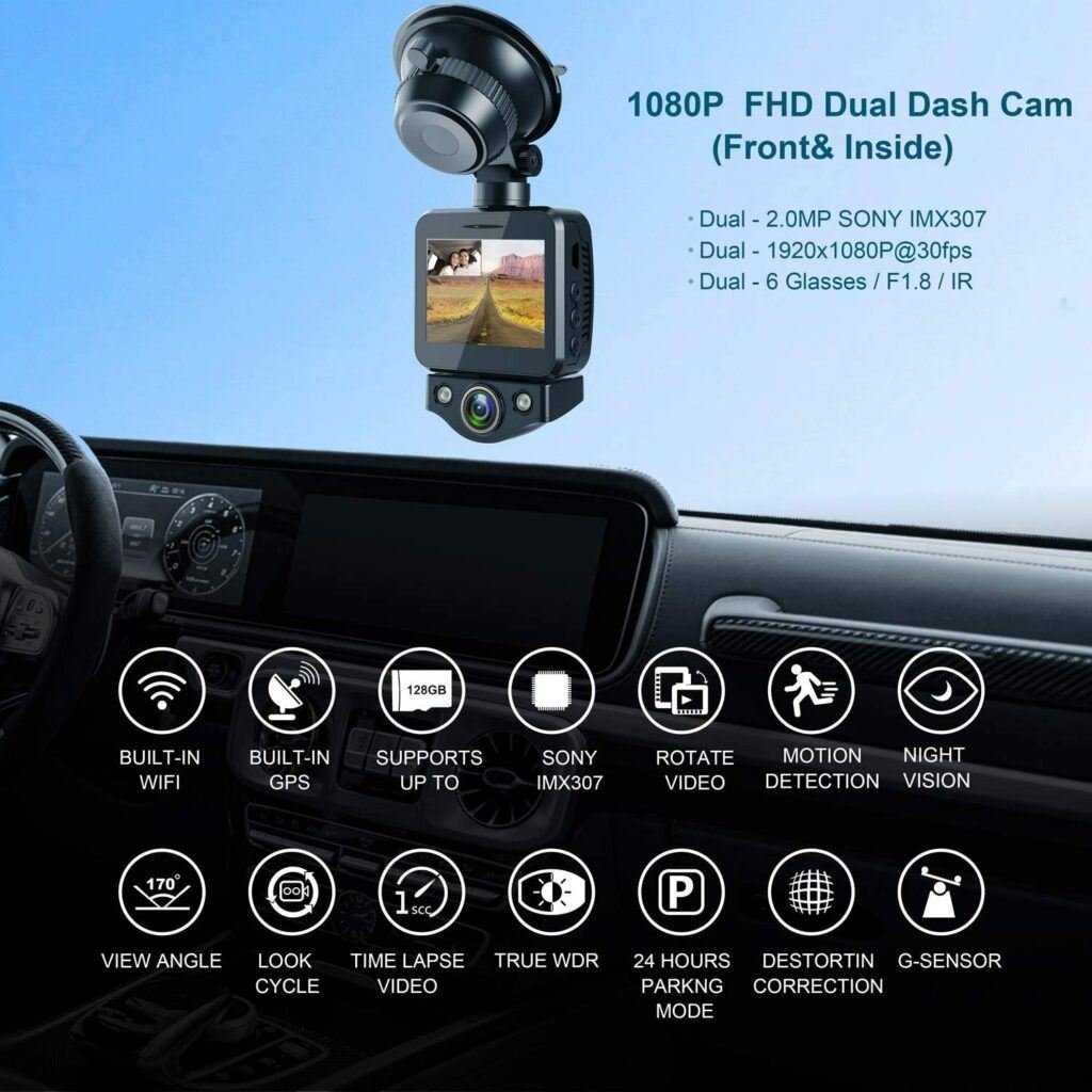 ANKEWAY 2021 New Dual Dash Cam Built-in WiFi & GPS